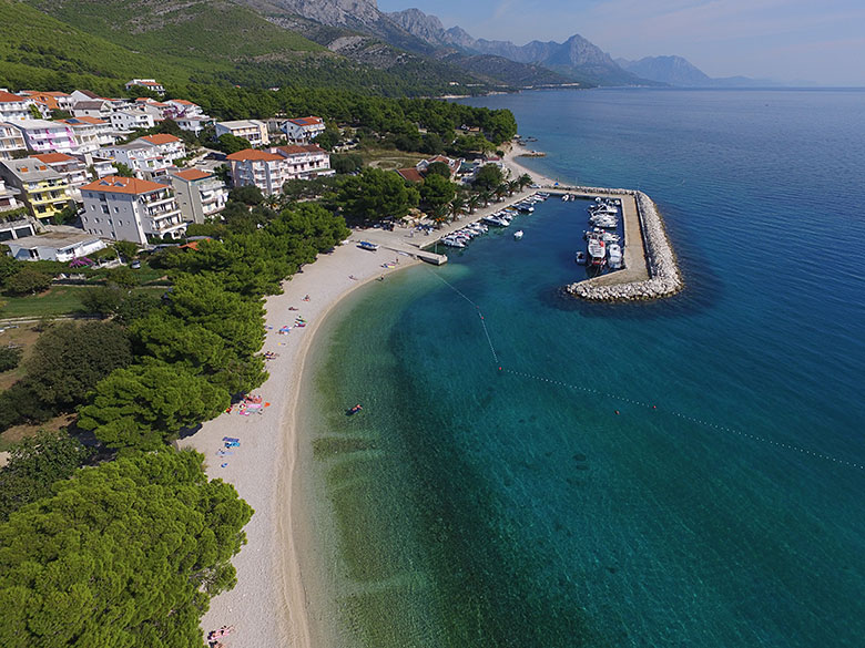 beach panorama in Živogošće, drone view